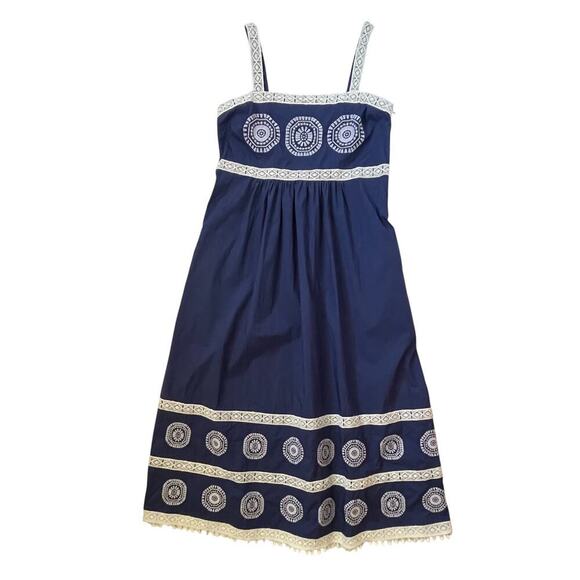 Tyler Boe Candie Midi Dress - Blue with White Embroidery - Size 6 - Picture 4 of 9